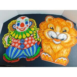 Cut And Sew Pillow Panels, Lot of 2 Richard Lion, Chester Clown Vintage Patterns